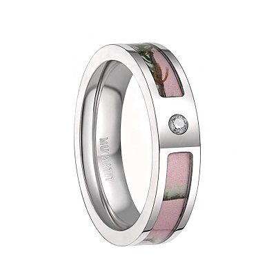 Camo wedding ring with zirconia diamond for women