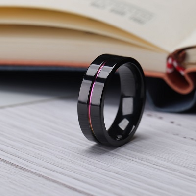 Black Engagement Ring with Multi-Color Groove