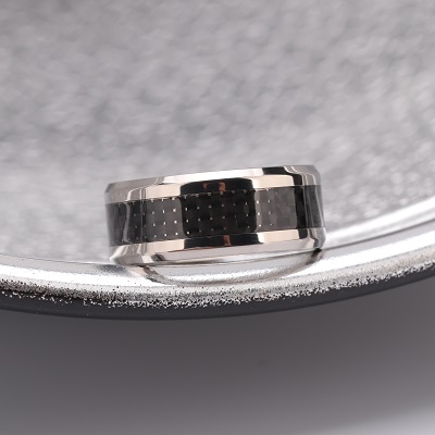 Black Titanium Carbon Fiber Inlay Ring
