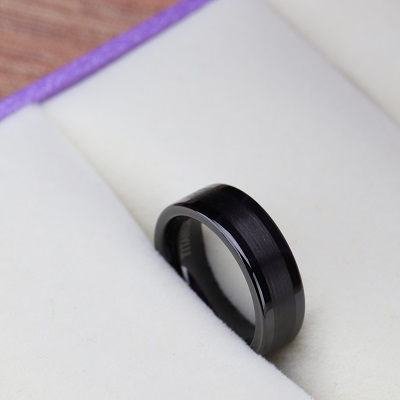 Black Titanium Ring with Flat Brush Comfort Fit