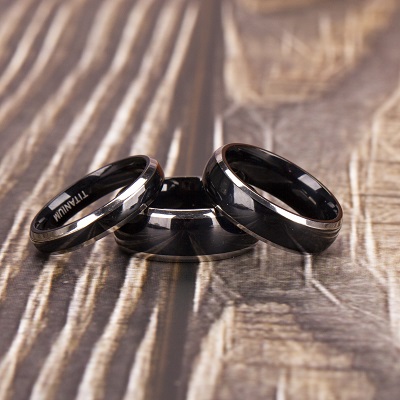 Black Titanium Ring with Silver Edge