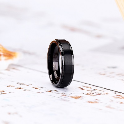 Black Titanium Ring with Stepped Edge