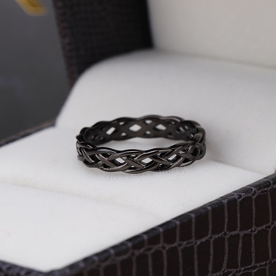 Black Sterling Silver Rings Celtic Knot Eternity Band for Mens Womens
