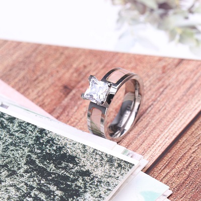 Camo Wedding Ring with CZ Stone